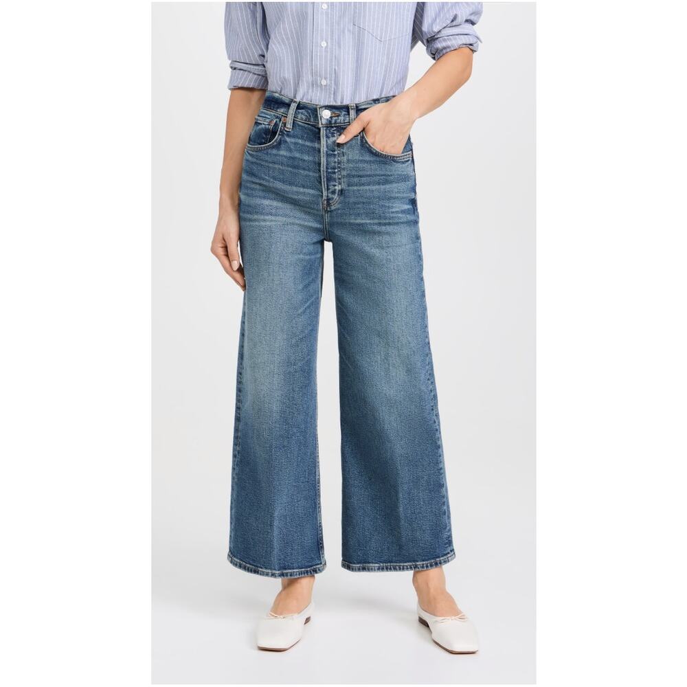 RE/DONE NWT High Rise Wide Leg Crop Denim Jeans in Crafted Indigo // 24